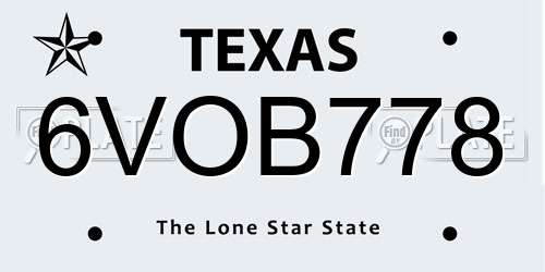 6VOB778 Texas License Plate