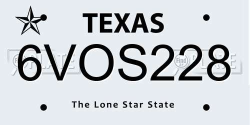 6VOS228 Texas License Plate