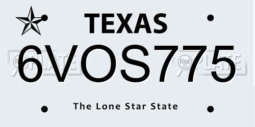 6VOS775 Texas License Plate