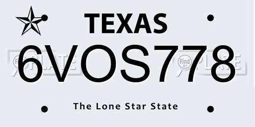 6VOS778 Texas License Plate