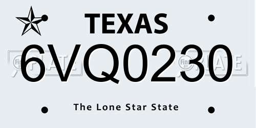 6VQ0230 Texas License Plate