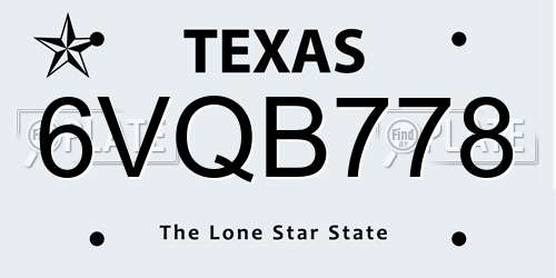 6VQB778 Texas License Plate