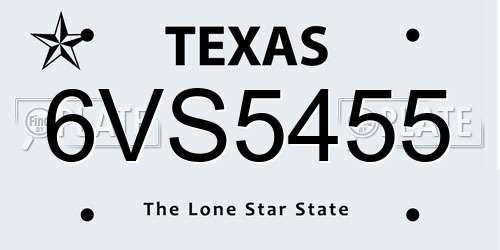 6VS5455 Texas License Plate