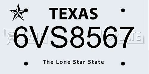 6VS8567 Texas License Plate