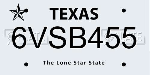6VSB455 Texas License Plate