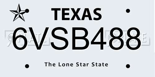 6VSB488 Texas License Plate