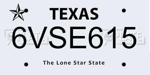 6VSE615 Texas License Plate