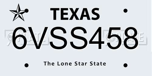 6VSS458 Texas License Plate