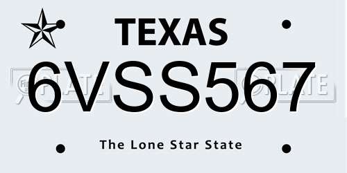 6VSS567 Texas License Plate