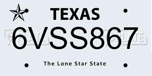 6VSS867 Texas License Plate