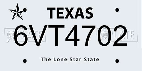 6VT4702 Texas License Plate