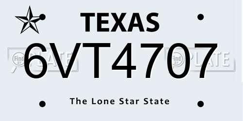 6VT4707 Texas License Plate