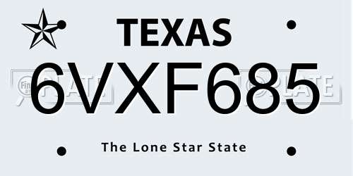 6VXF685 Texas License Plate