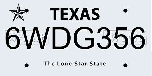 6WDG356 Texas License Plate
