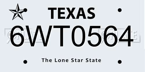 6WT0564 Texas License Plate