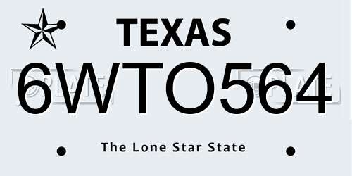 6WTO564 Texas License Plate