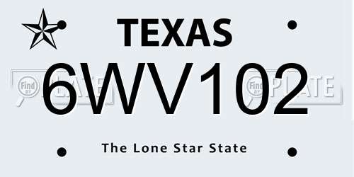 6WV102 Texas License Plate