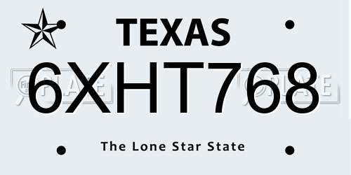 6XHT768 Texas License Plate