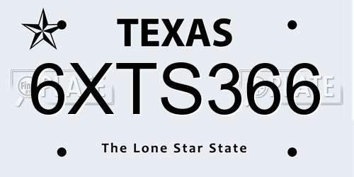 6XTS366 Texas License Plate