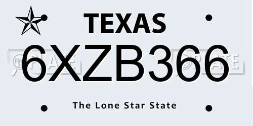 6XZB366 Texas License Plate