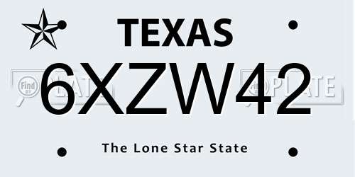 6XZW42 Texas License Plate