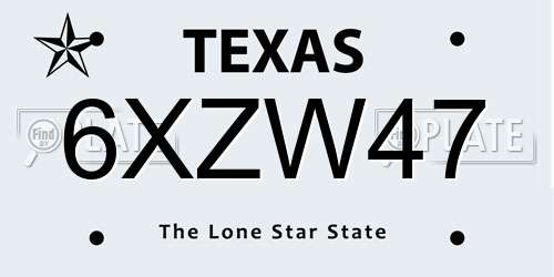 6XZW47 Texas License Plate