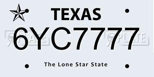 6YC7777 Texas License Plate