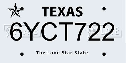 6YCT722 Texas License Plate