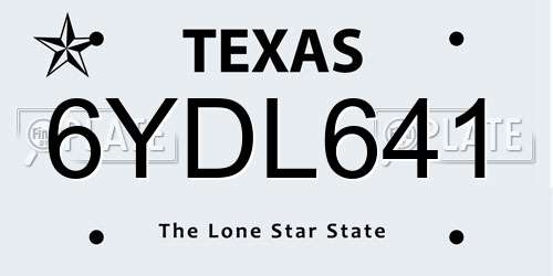6YDL641 Texas License Plate