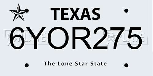 6YOR275 Texas License Plate