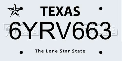 6YRV663 Texas License Plate