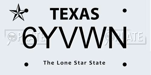 6YVWN Texas License Plate