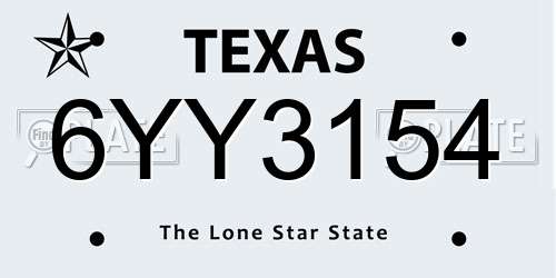 6YY3154 Texas License Plate