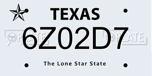 6Z02D7 Texas License Plate
