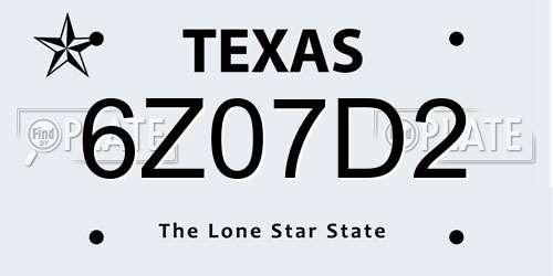 6Z07D2 Texas License Plate