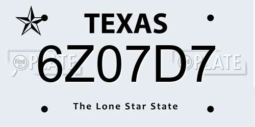 6Z07D7 Texas License Plate