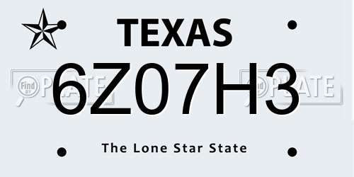6Z07H3 Texas License Plate
