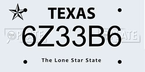 6Z33B6 Texas License Plate