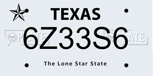 6Z33S6 Texas License Plate