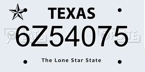 6Z54075 Texas License Plate