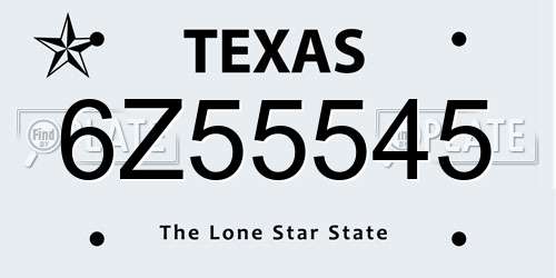6Z55545 Texas License Plate