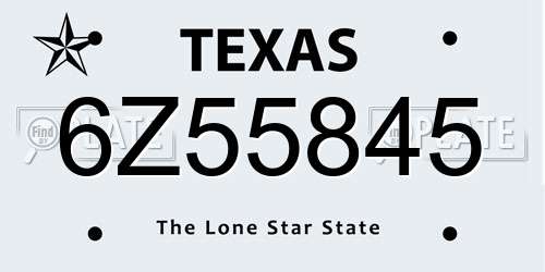 6Z55845 Texas License Plate