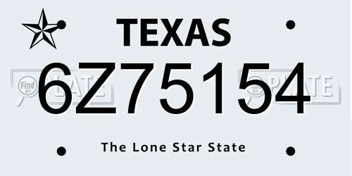 6Z75154 Texas License Plate