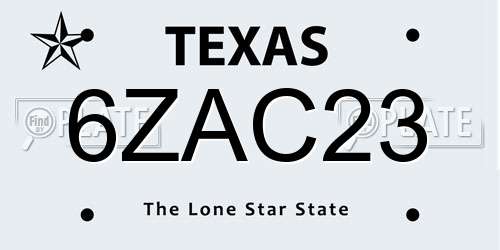 6ZAC23 Texas License Plate
