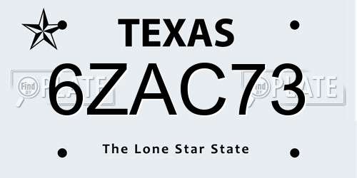 6ZAC73 Texas License Plate