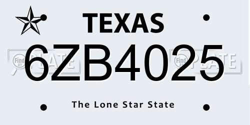 6ZB4025 Texas License Plate