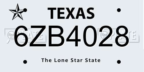 6ZB4028 Texas License Plate