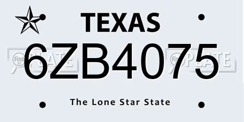 6ZB4075 Texas License Plate