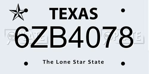 6ZB4078 Texas License Plate