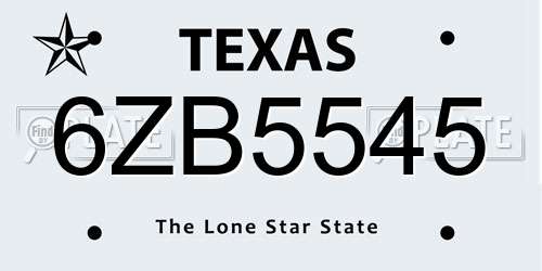 6ZB5545 Texas License Plate